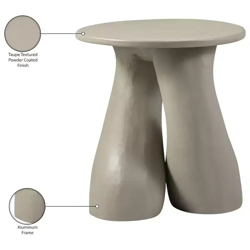 Tavolino rotondo Art Déco – Alluminio verniciato a polvere color crema, 43 cm H, portata 50 kg