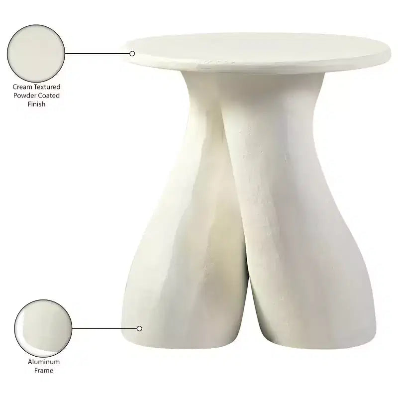 Tavolino rotondo Art Déco – Alluminio verniciato a polvere color crema, 43 cm H, portata 50 kg