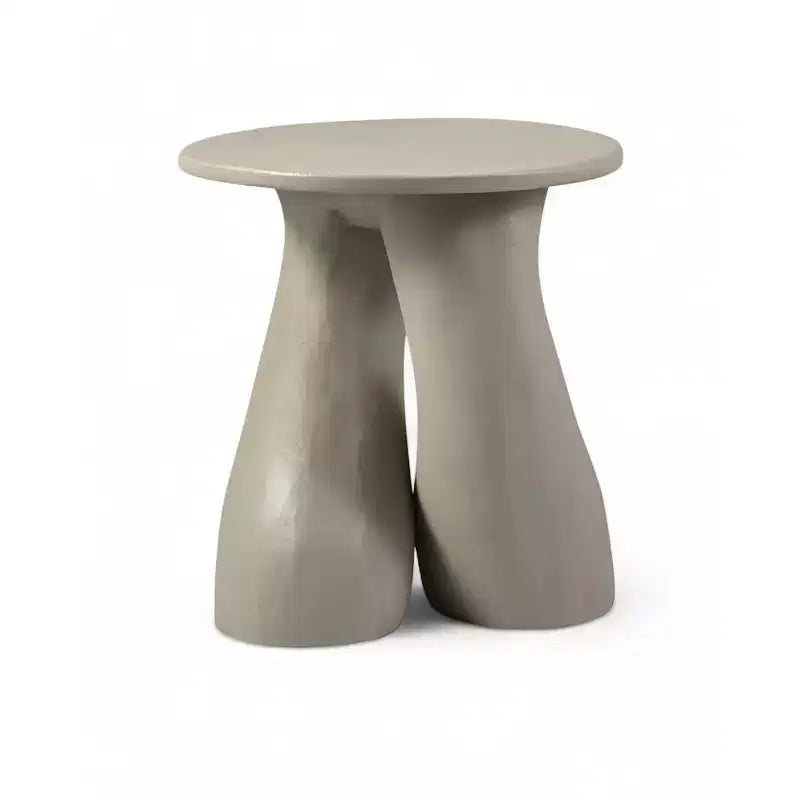 Tavolino rotondo Art Déco – Alluminio verniciato a polvere color crema, 43 cm H, portata 50 kg