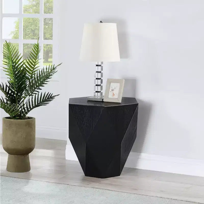 Tavolino Nero a Forma di Diamante – Impiallacciatura in Rovere e MDF, Design Contemporaneo