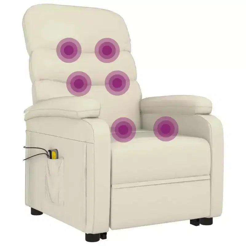 Poltrona reclinabile massaggiante con alzapersona – Similpelle bianco crema
