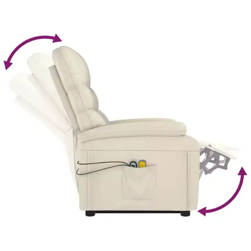 Poltrona reclinabile massaggiante con alzapersona – Similpelle bianco crema