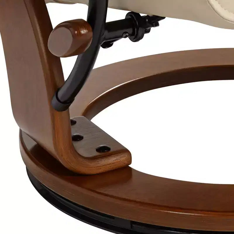 Poltrona Reclinabile Girevole con Poggiapiedi Contenitore – Similpelle, Girevole a 360°, Base in Noce