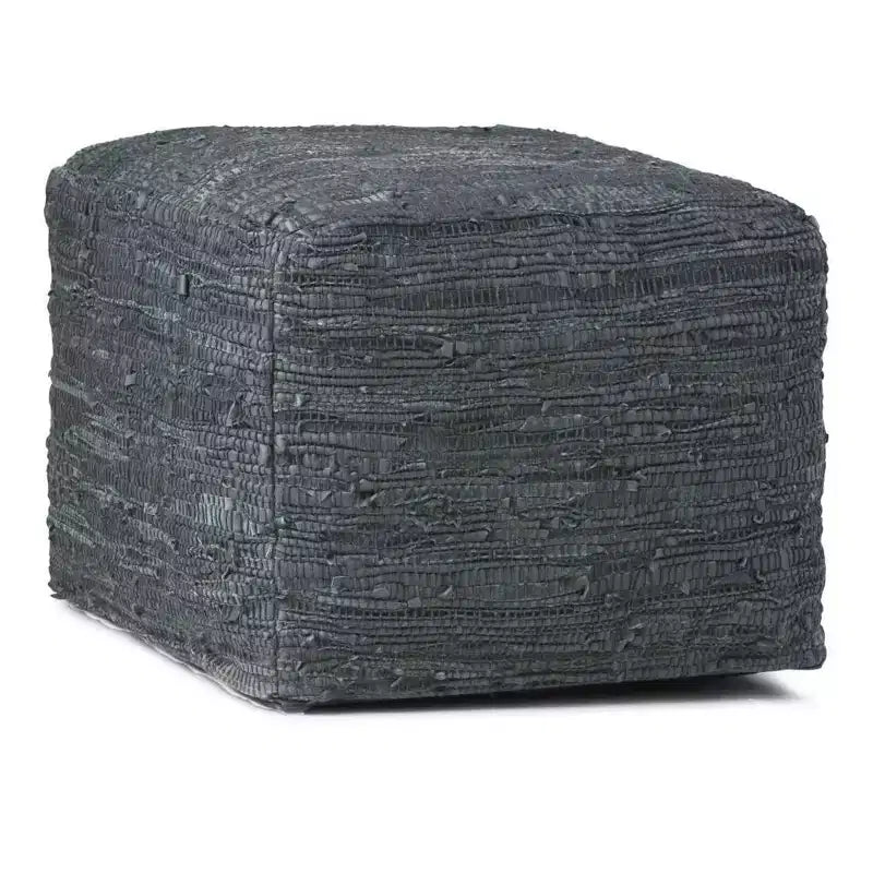 Pouf Contenitore in Pelle Intrecciata Quadrato – 45x45x35 cm, Portata 113 kg, Imbottitura in Polistirolo
