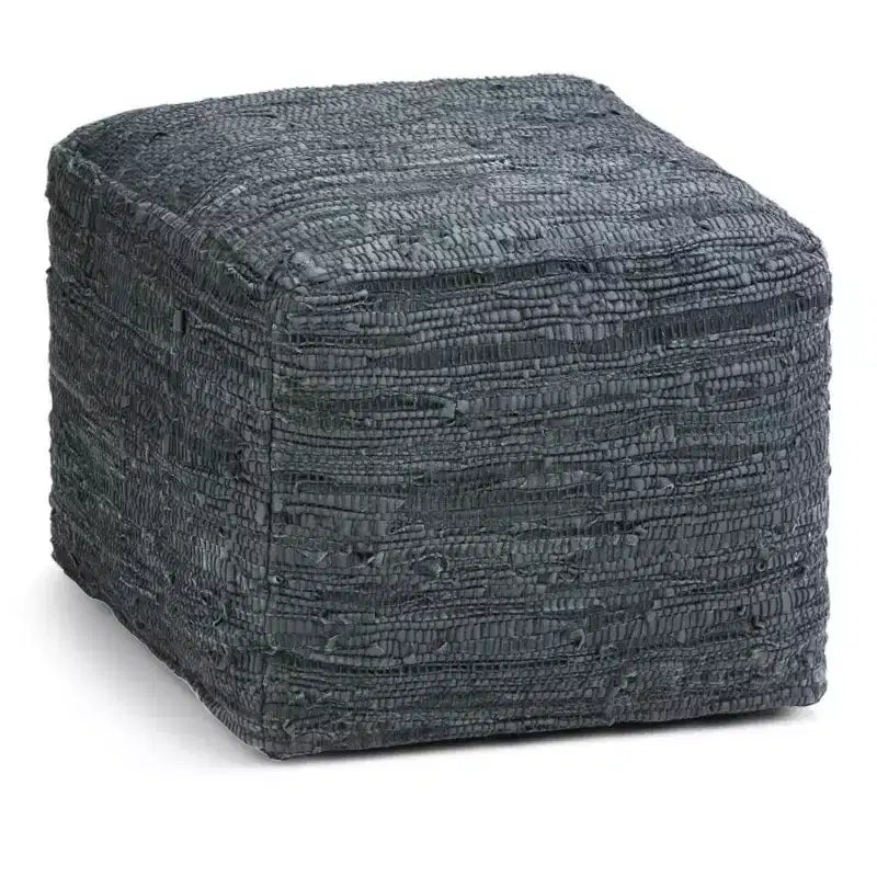 Pouf Contenitore in Pelle Intrecciata Quadrato – 45x45x35 cm, Portata 113 kg, Imbottitura in Polistirolo