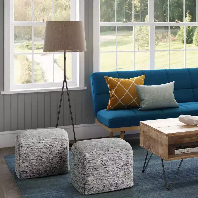 Pouf Contenitore in Pelle Intrecciata Quadrato – 45x45x35 cm, Portata 113 kg, Imbottitura in Polistirolo