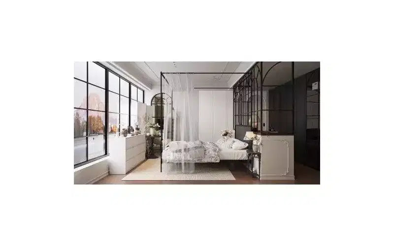 Comò a 9 cassetti bianco con motivo ad arco e maniglie a scomparsa – Credenza da 63" di larghezza