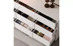 Comò a 9 cassetti bianco con motivo ad arco e maniglie a scomparsa – Credenza da 63" di larghezza