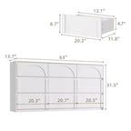 Comò a 9 cassetti bianco con motivo ad arco e maniglie a scomparsa – Credenza da 63" di larghezza