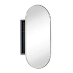 Mobiletto pensile ovale da bagno a incasso con specchio – Cornice in metallo, 2 ripiani