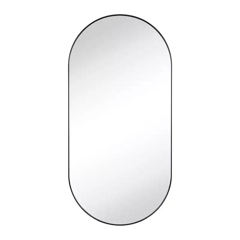 Mobiletto pensile ovale da bagno a incasso con specchio – Cornice in metallo, 2 ripiani