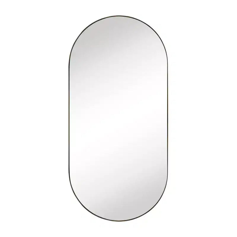 Mobiletto pensile ovale da bagno a incasso con specchio – Cornice in metallo, 2 ripiani