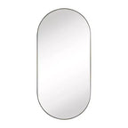 Mobiletto pensile ovale da bagno a incasso con specchio – Cornice in metallo, 2 ripiani