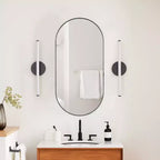Mobiletto pensile ovale da bagno a incasso con specchio – Cornice in metallo, 2 ripiani