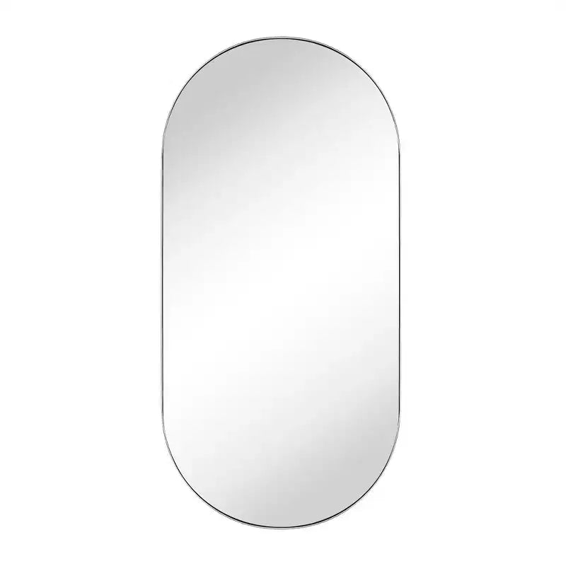 Mobiletto pensile ovale da bagno a incasso con specchio – Cornice in metallo, 2 ripiani