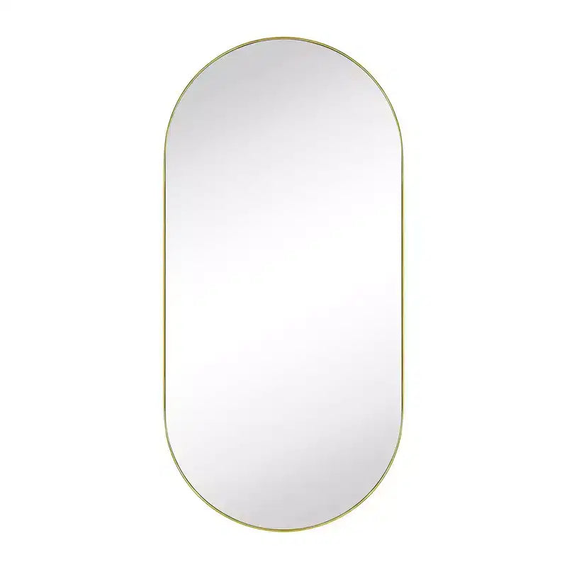 Mobiletto pensile ovale da bagno a incasso con specchio – Cornice in metallo, 2 ripiani