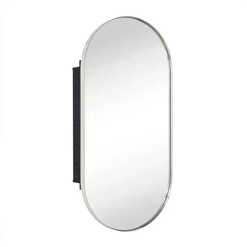 Mobiletto pensile ovale da bagno a incasso con specchio – Cornice in metallo, 2 ripiani