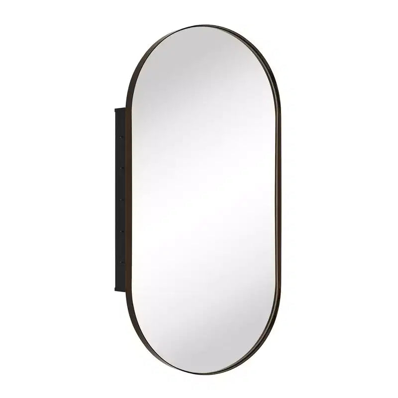 Mobiletto pensile ovale da bagno a incasso con specchio – Cornice in metallo, 2 ripiani